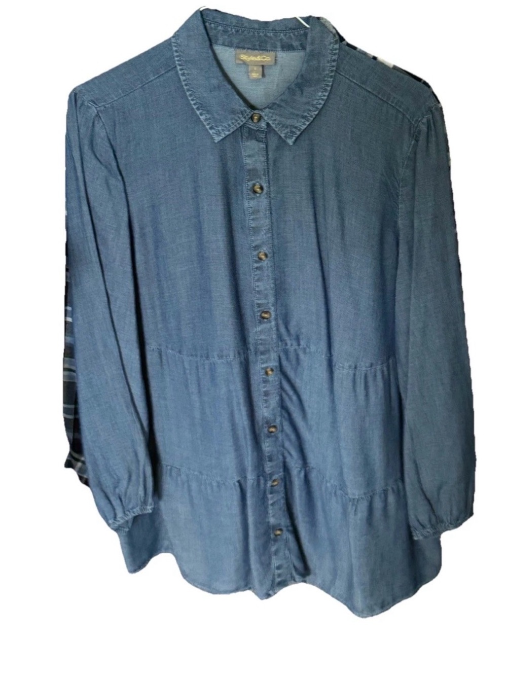 Style And Co Women’s Long Sleeve Button Down Shirt Denim Blue Size Large